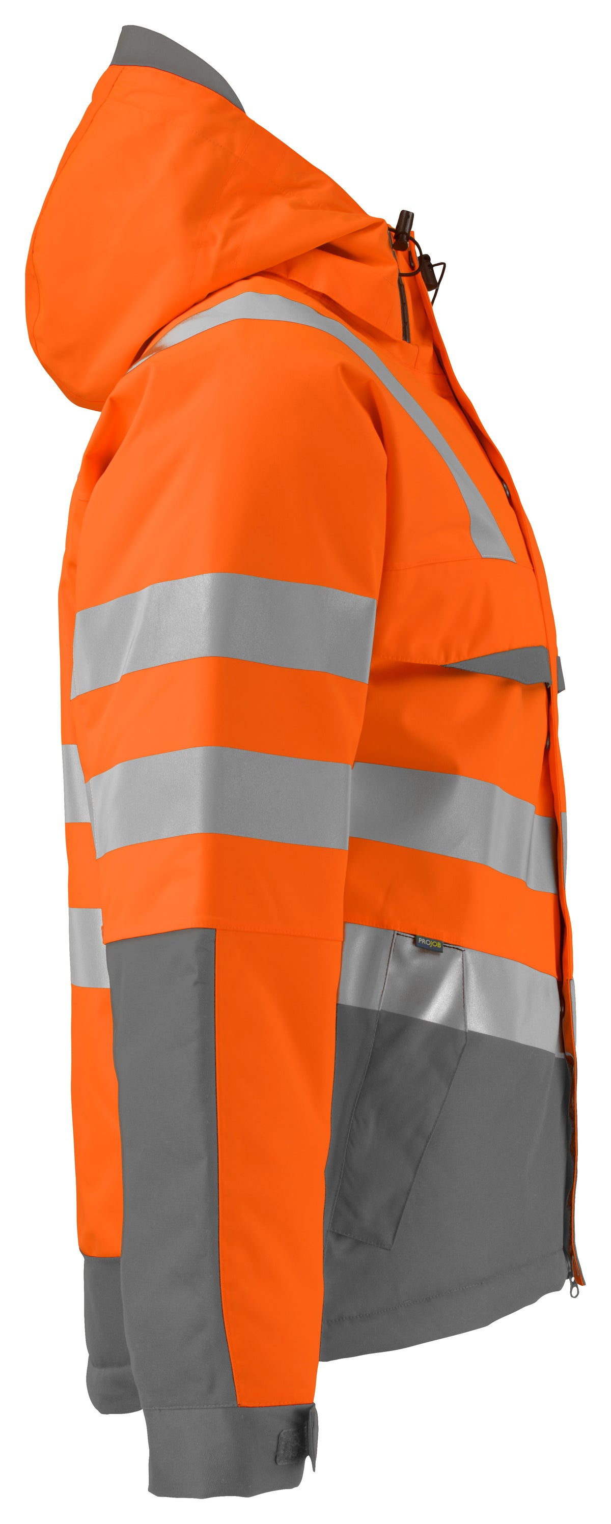 ProJob 6422 Gefütterte Wind- und Wasserdichte Jacke EN ISO 20471 Klasse 3 Orange/Grau, Seitenansicht rechts