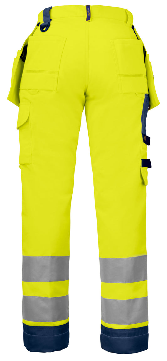 ProJob 6519 Damen Arbeitshose mit Knieverstärkung und Hängetaschen EN ISO 20471 Klasse 2 Gelb/Marine, Rückansicht