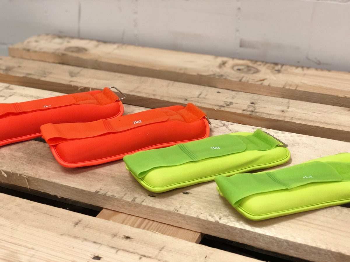 44er Gewichtsmanschetten im Paar, je 1 kg Grün und 2 kg Orange