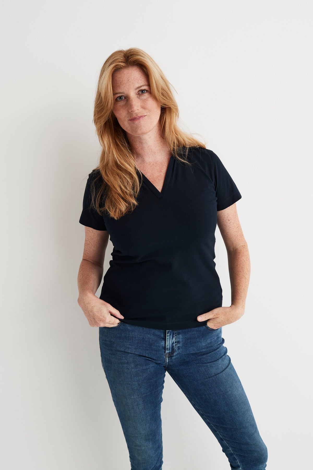 Cottover Stretch Pique Lady Marine, Produktansicht