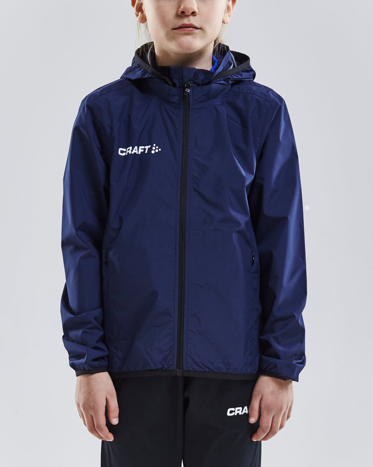 Craft Jacket Rain Junior in Navy, Detailansicht