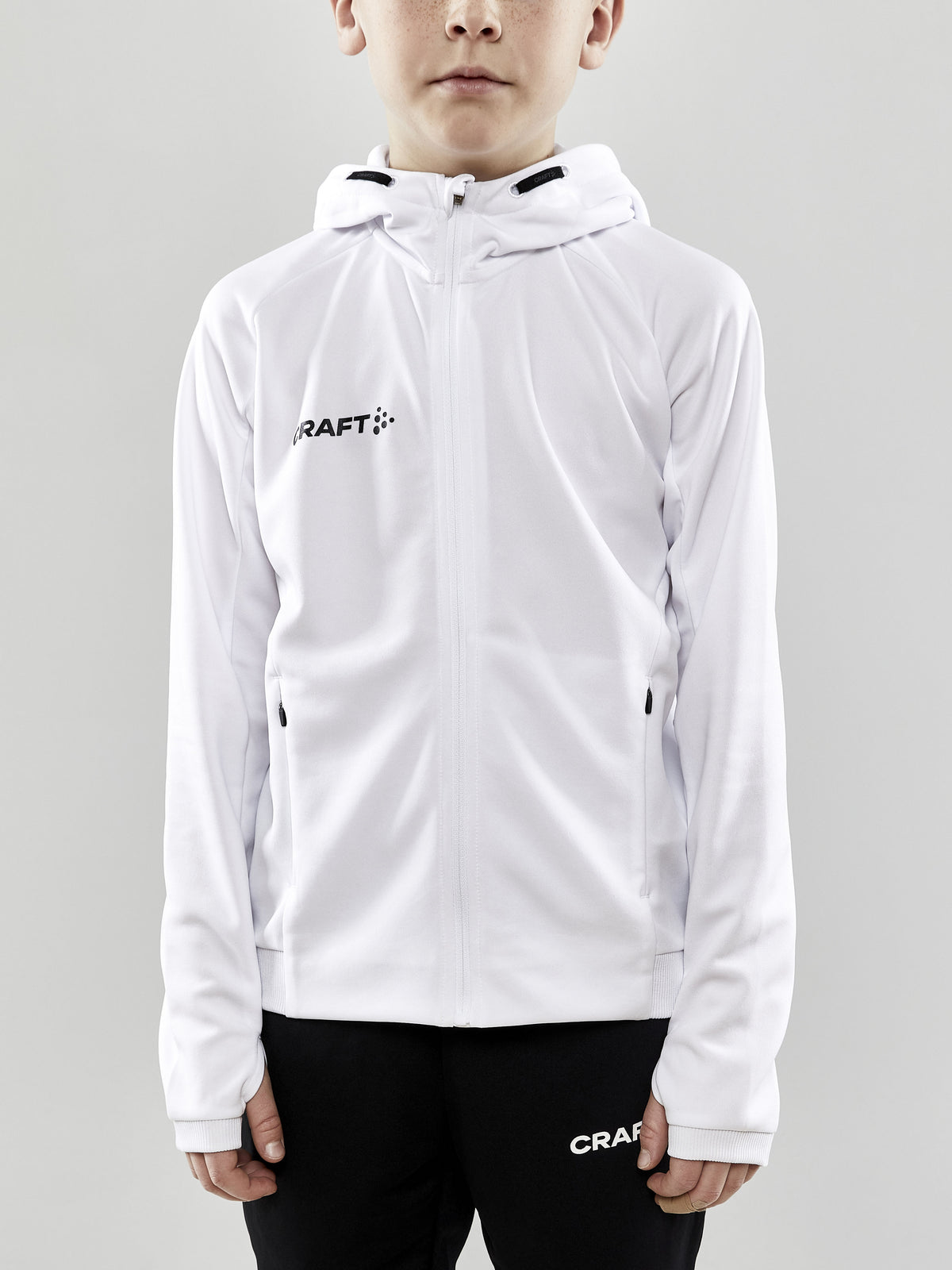 Craft Evolve Hood Jacket Junior in Weiss, Detailansicht