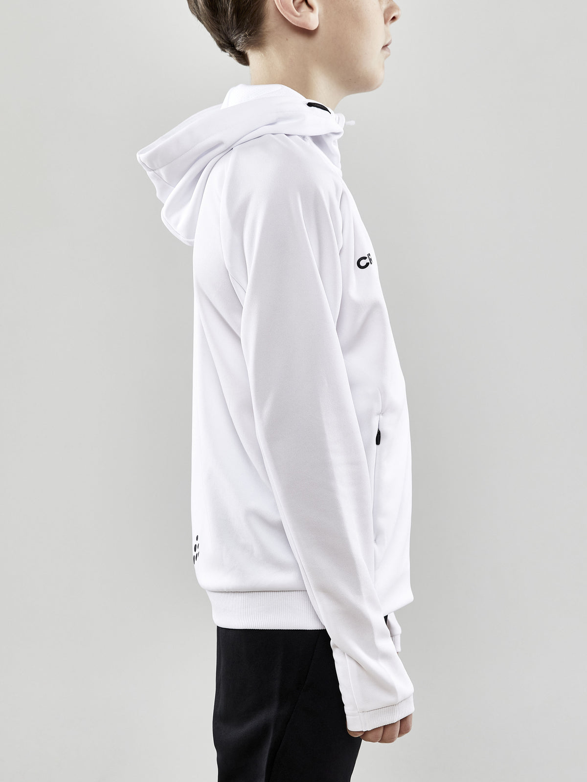 Craft Evolve Hood Jacket Junior in Weiss, Detailansicht