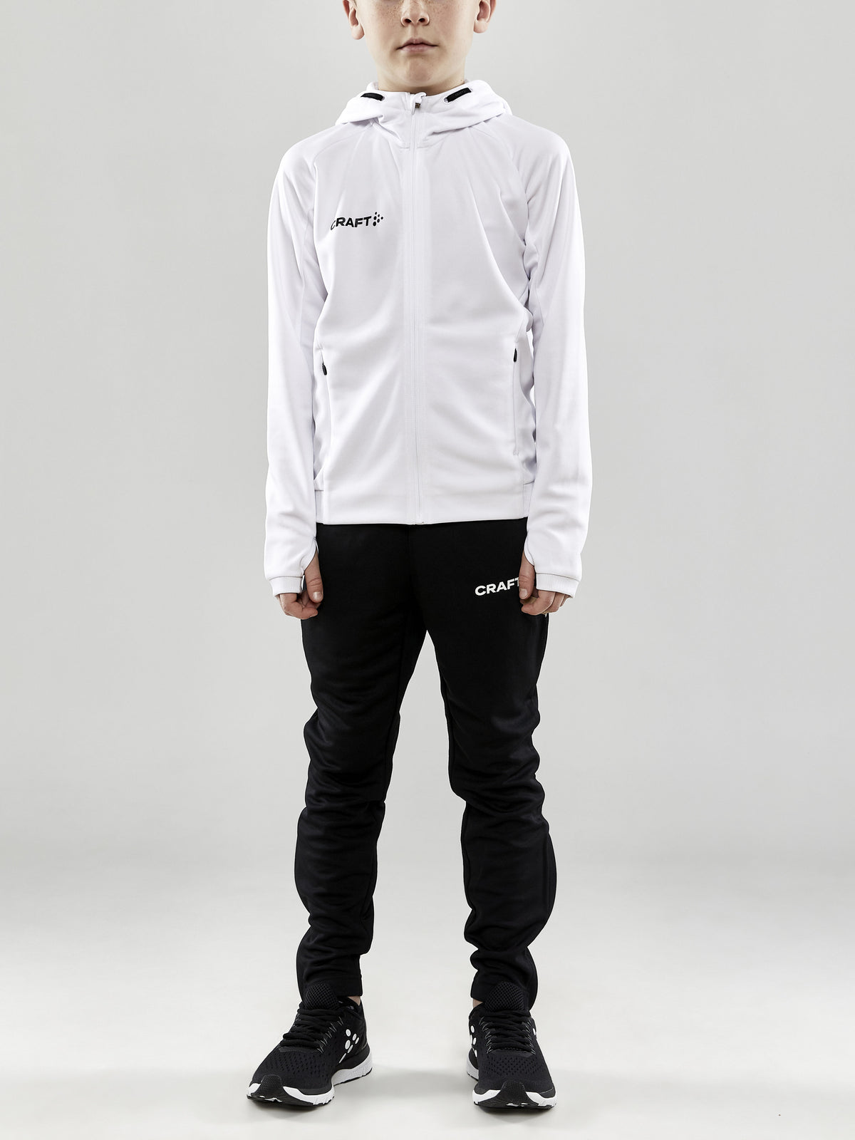 Craft Evolve Hood Jacket Junior in Weiss, Detailansicht