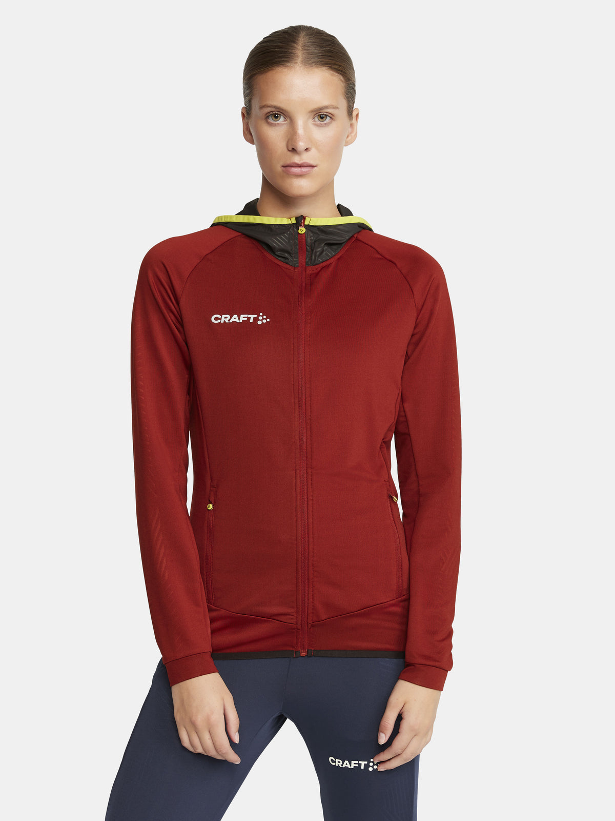 Craft Extend Full Zip Damen in Weinrot, Detailansicht