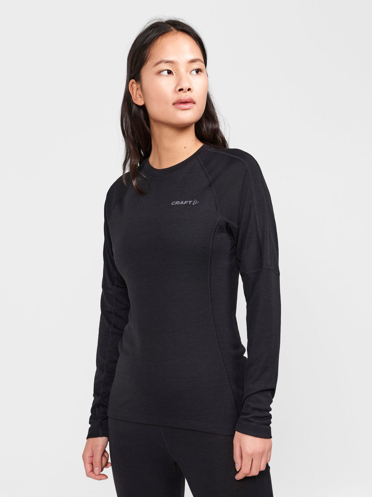 Craft ADV Wool Merino RN LS Damen in Schwarz, Detailansicht