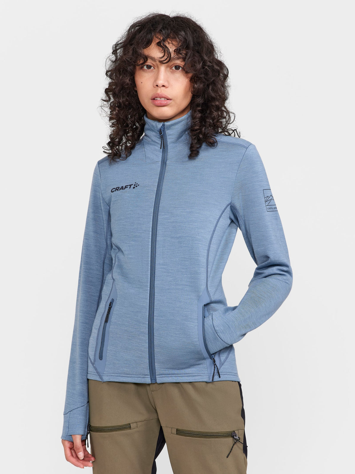 Craft PRO Explore Wool Midlayer Damen in Blau meliert, Detailansicht