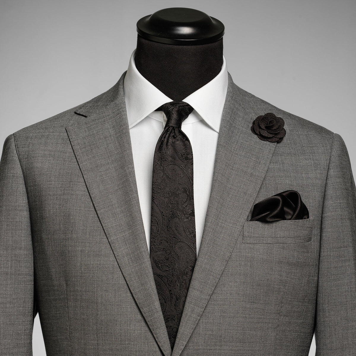 J.Harvest & Frost Giftbox Solid Paisley Tie Schwarz, Vorderansicht