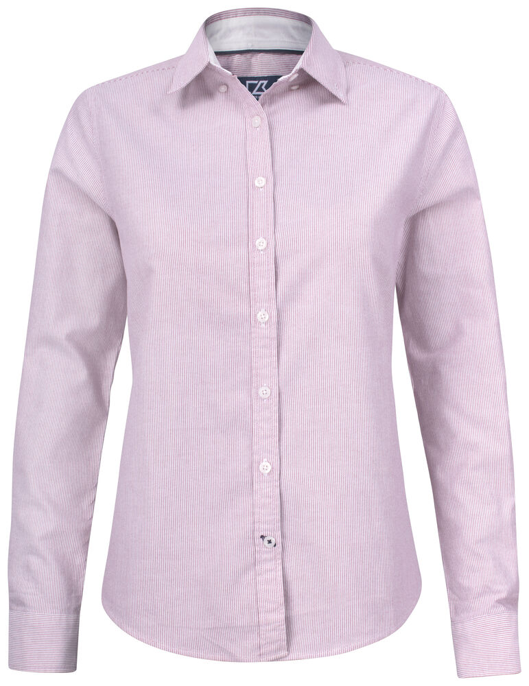 Cutter & Buck Belfair Oxford Bluse Damen Rosa mit weissem Streifen, Vorderansicht