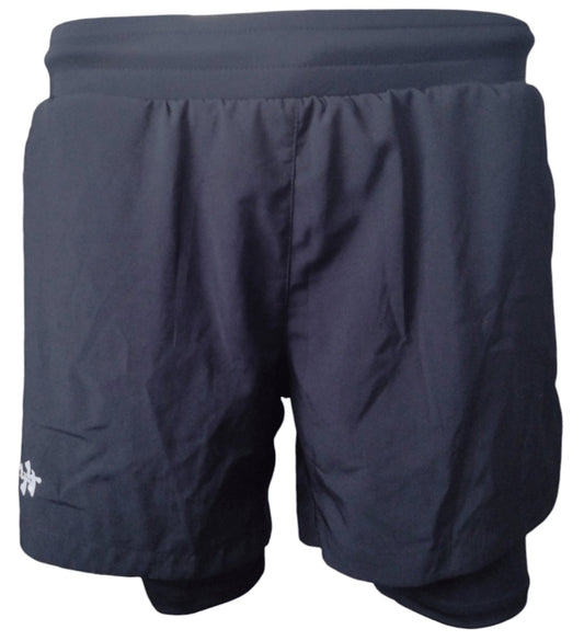 44er Shorts 2 in 1 Kompression in Schwarz, von vorne