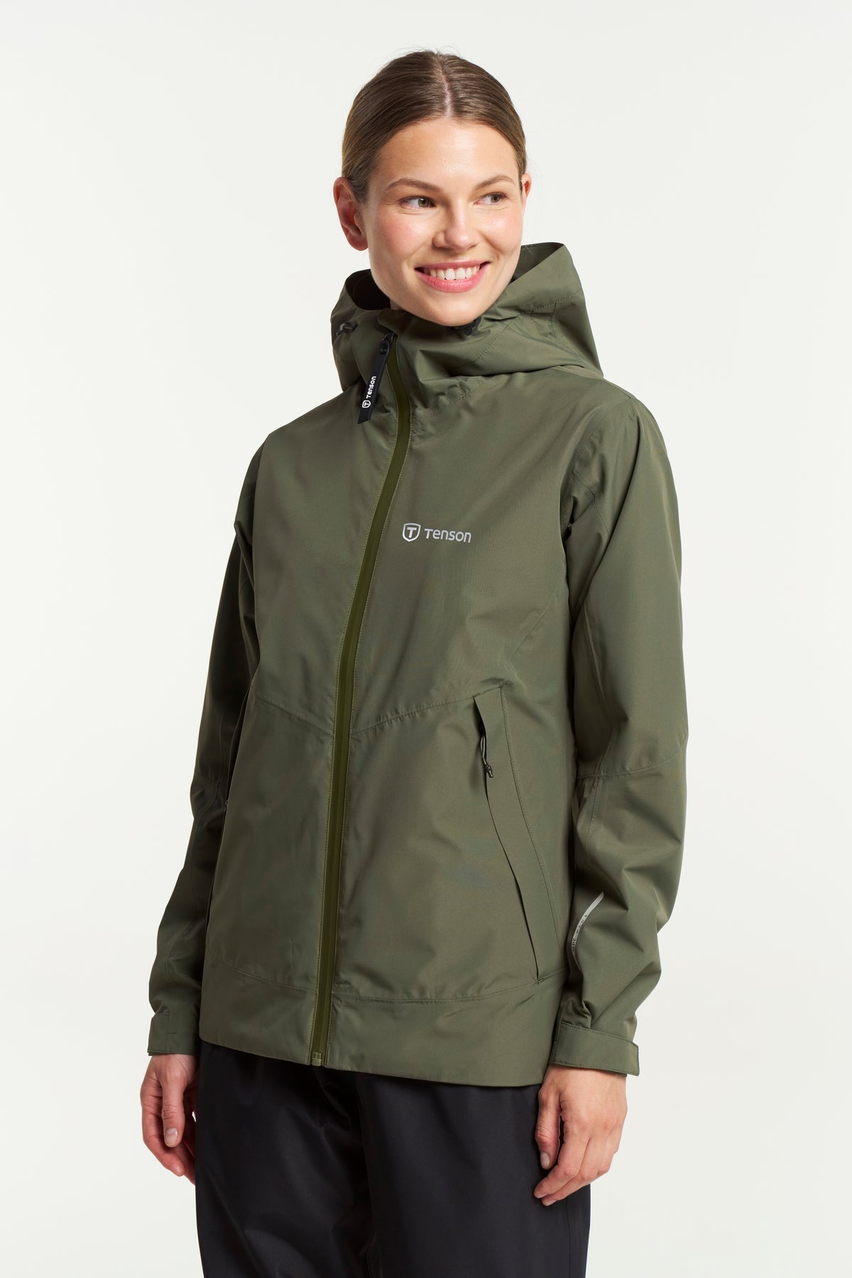 Tenson Winga Rain Jacket Women Dunkelolivgrün, Vorderansicht