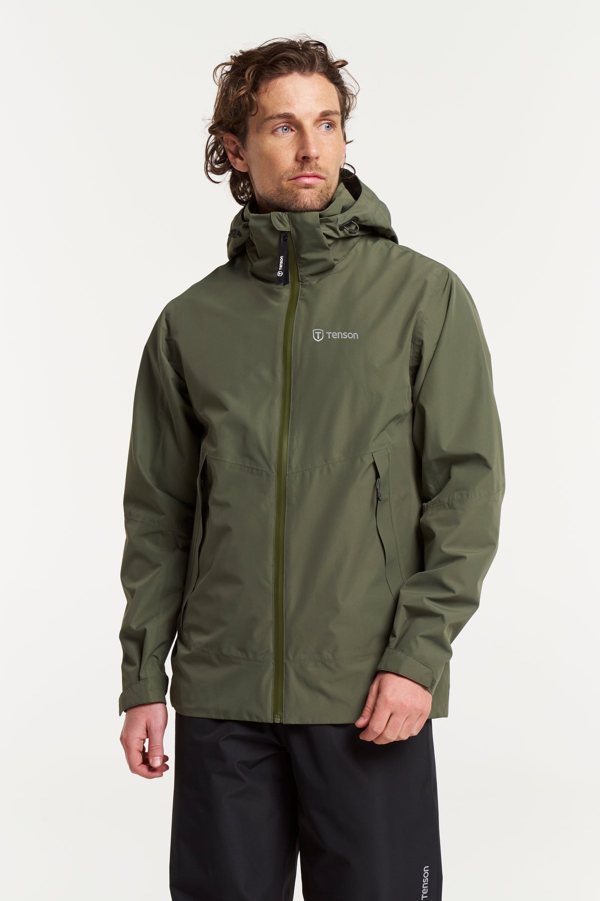 Tenson Winga Rain Jacket Men Dunkelolivgrün, Vorderansicht