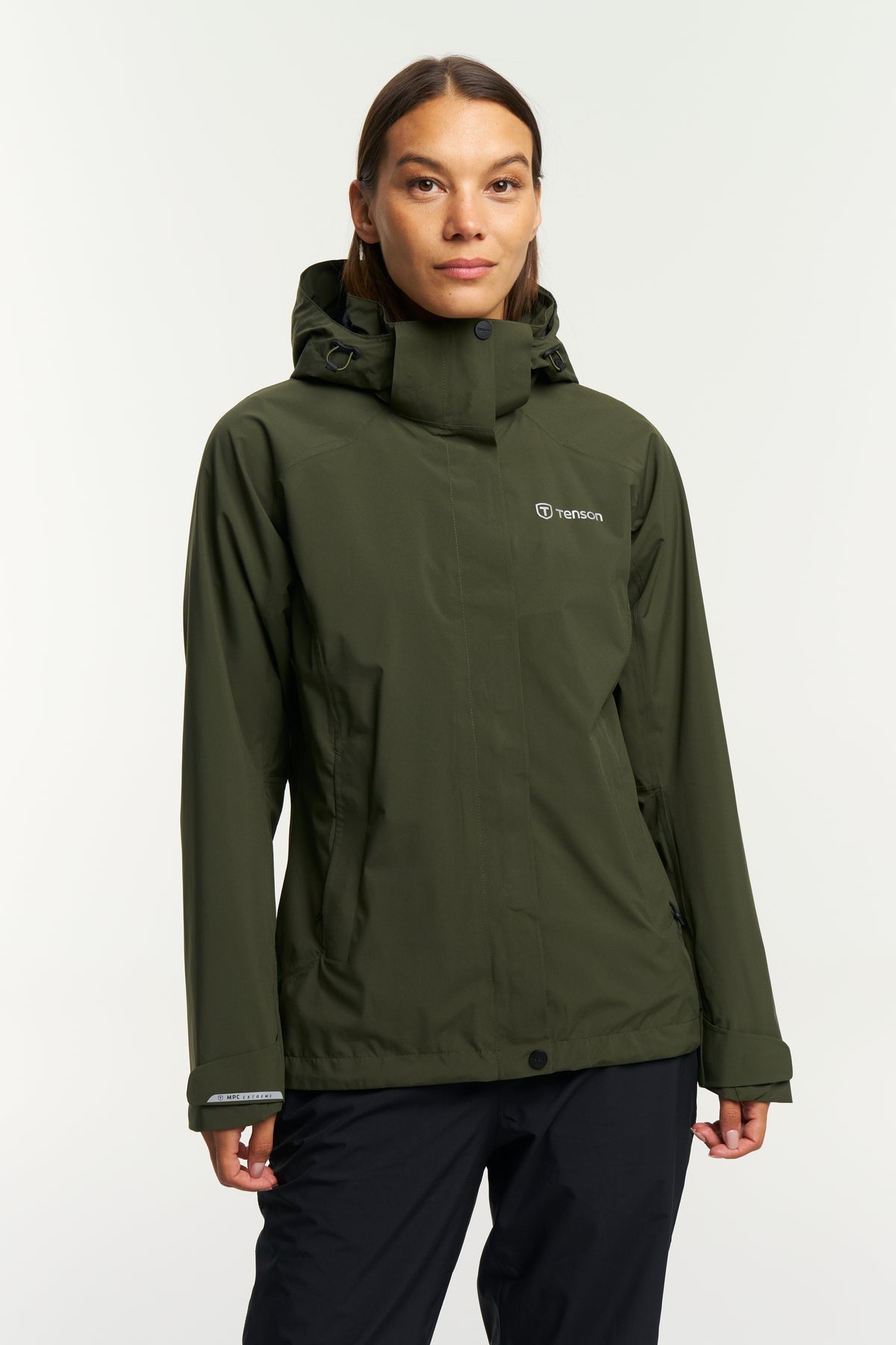 Tenson Biscaya Storm Rain Jacket Women Dunkelolivgrün, Produktansicht