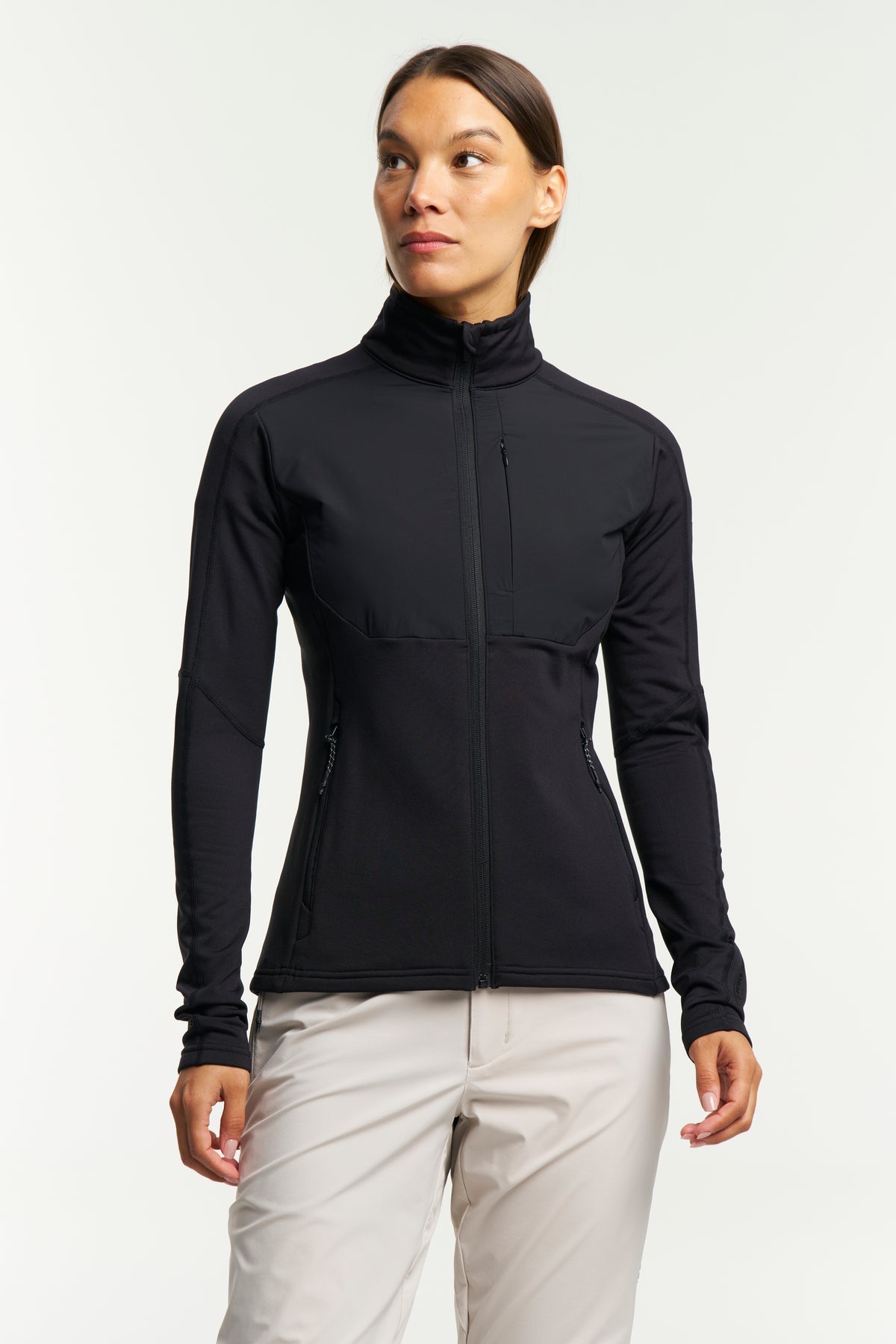 Tenson TXlite Windblock Hybrid Zip Women Schwarz, Vorderansicht