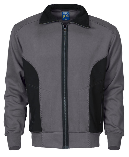 ProJob 2121 Sweatshirt Jacke mit Kontrast Reissverschluss Grau, Vorderansicht