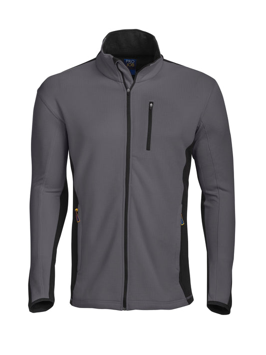 ProJob 3307 Microfleece Jacke in Ripstop Optik Grau, Vorderansicht