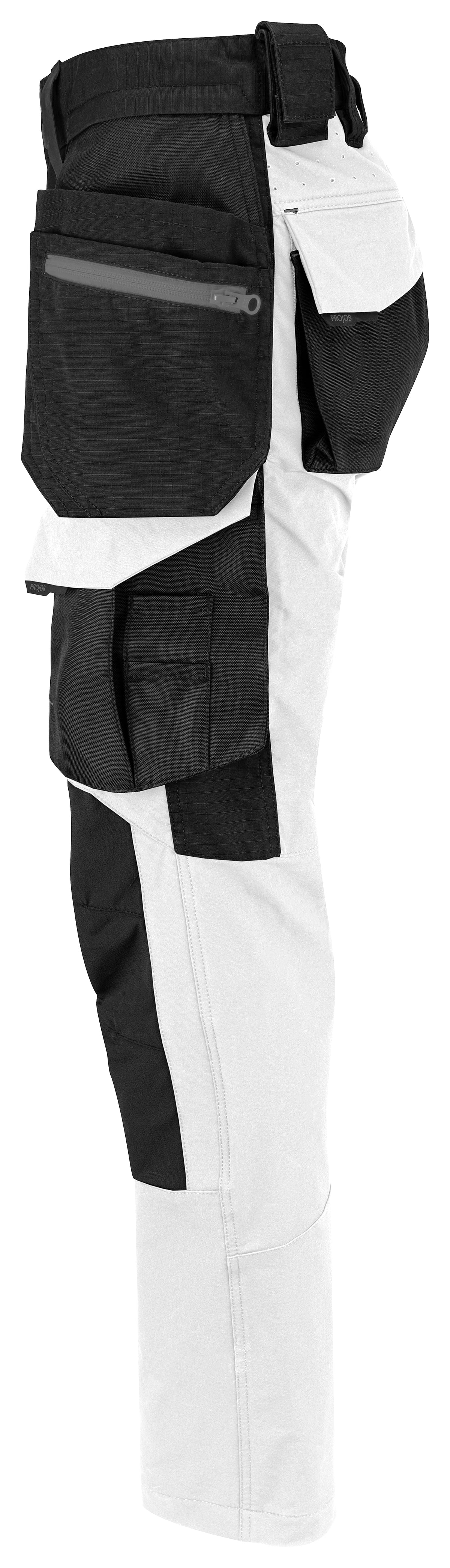 ProJob 5564 Damen Stretch Arbeitshose mit Hängentaschen Weiss, Seitenansicht links