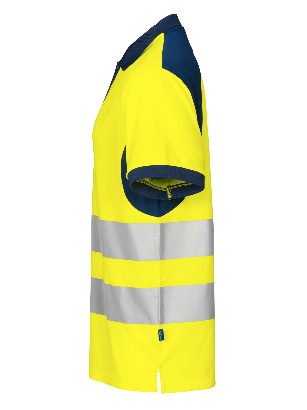 ProJob 6008 Piqué Polo EN ISO 20471 Klasse 2 Gelb/Marine, Seitenansicht links