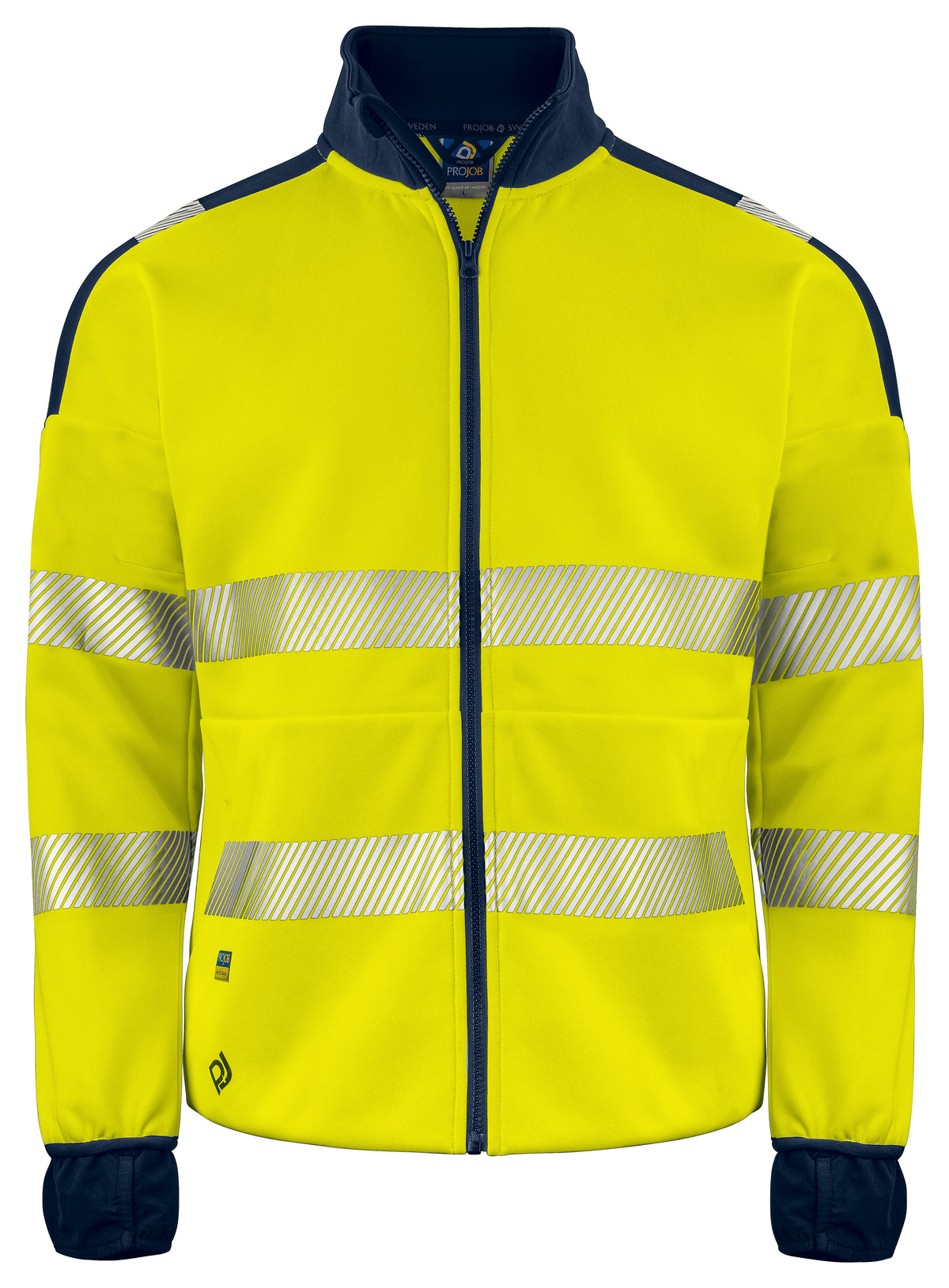 ProJob 6109 Full Zip Sweat Jacke EN ISO 20471 Klasse 3/2 Gelb/Marine, Vorderansicht