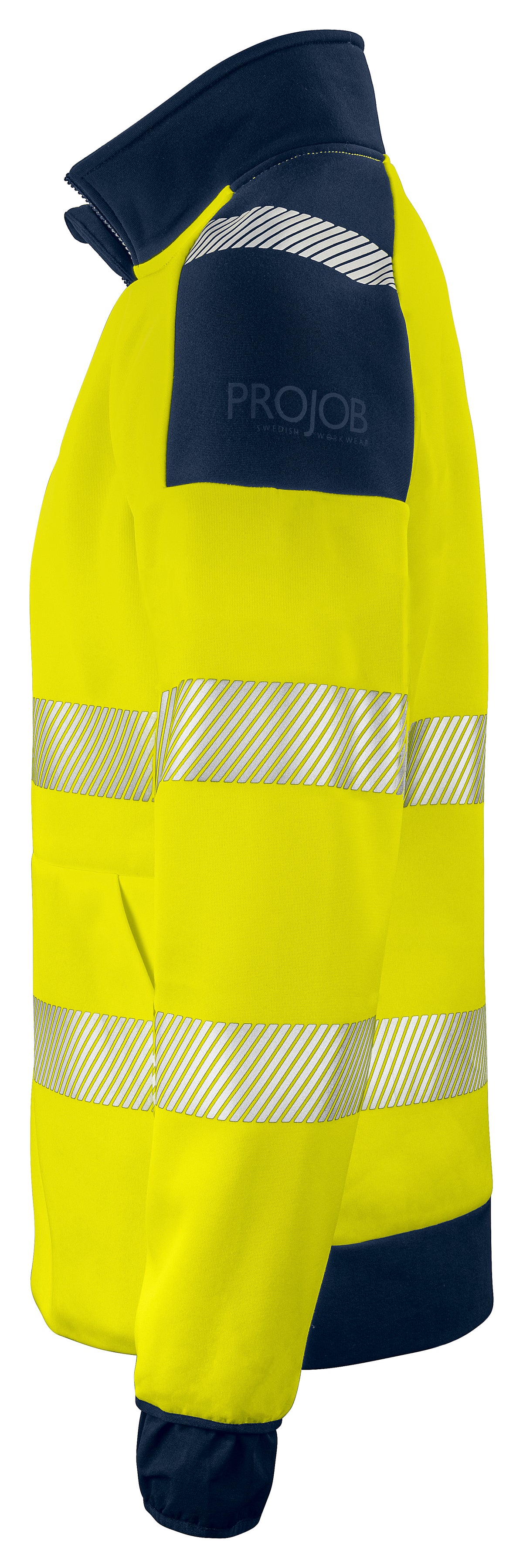 ProJob 6109 Full Zip Sweat Jacke EN ISO 20471 Klasse 3/2 Gelb/Marine, Seitenansicht links