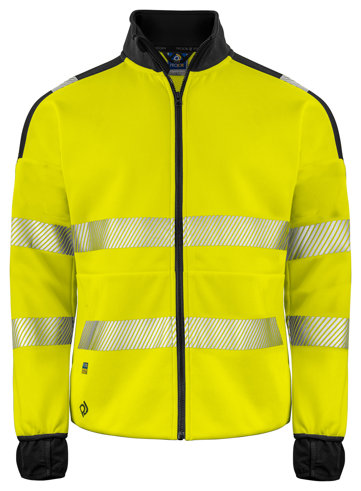 ProJob 6109 Full Zip Sweat Jacke EN ISO 20471 Klasse 3/2 Gelb/Schwarz, Vorderansicht