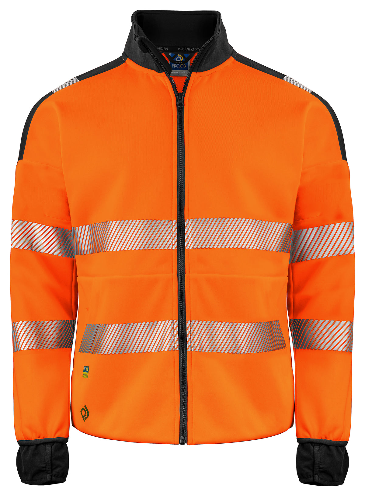 ProJob 6109 Full Zip Sweat Jacke EN ISO 20471 Klasse 3/2 Orange/Schwarz, Vorderansicht