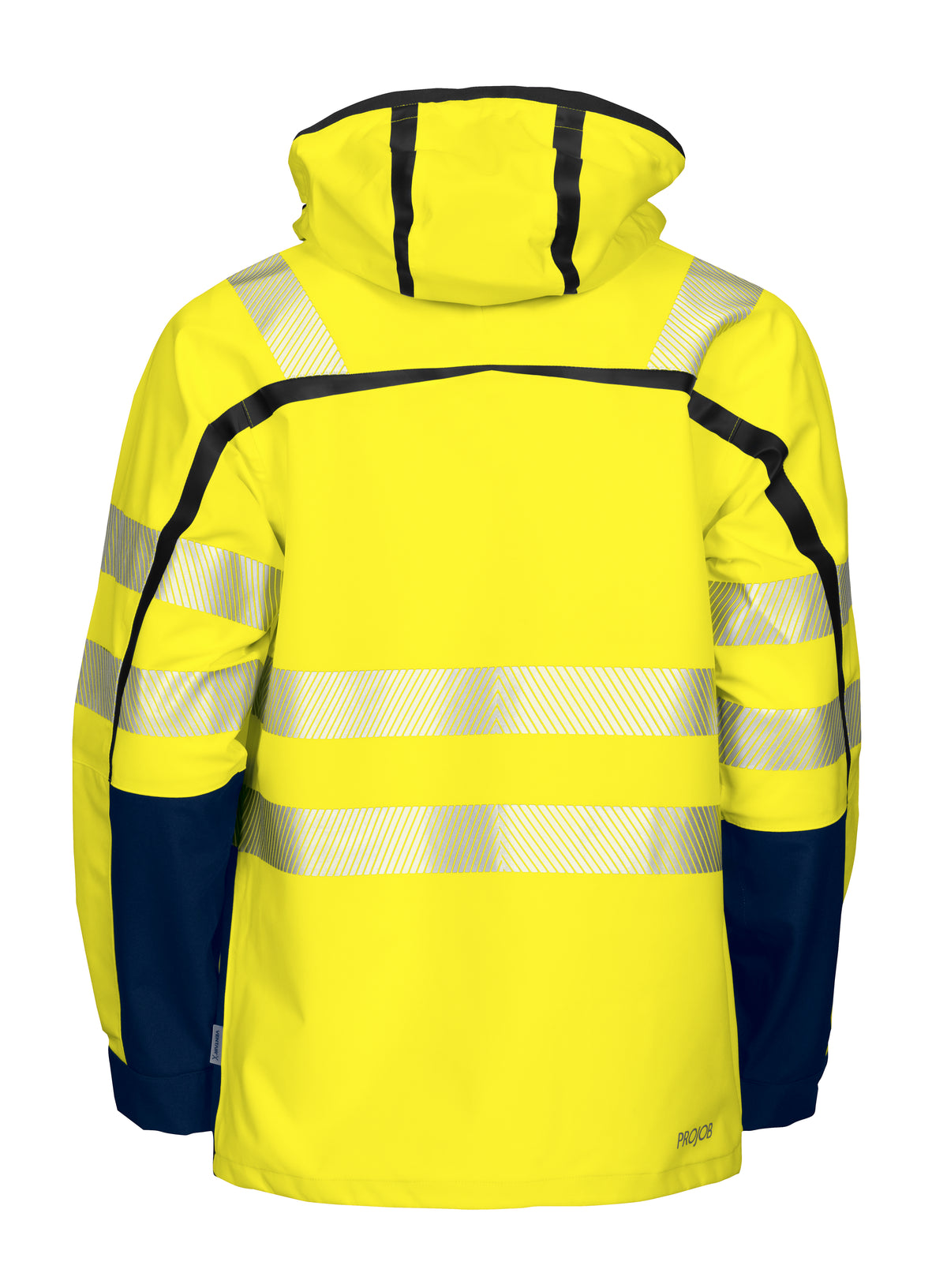 ProJob 6417 Wind- und Wasserdichter 3-Lagen Hardshell Parka EN ISO 20471 Klasse 3/2 Gelb/Marine, Rückansicht