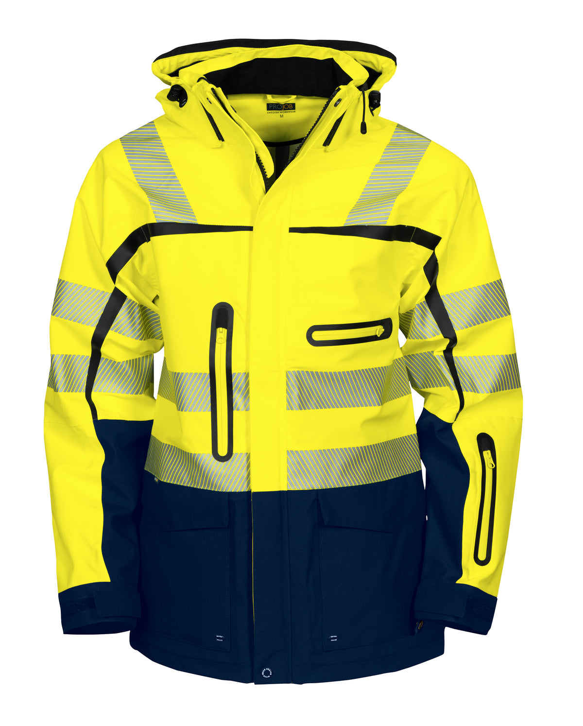 ProJob 6417 Wind- und Wasserdichter 3-Lagen Hardshell Parka EN ISO 20471 Klasse 3/2 Gelb/Marine, Vorderansicht
