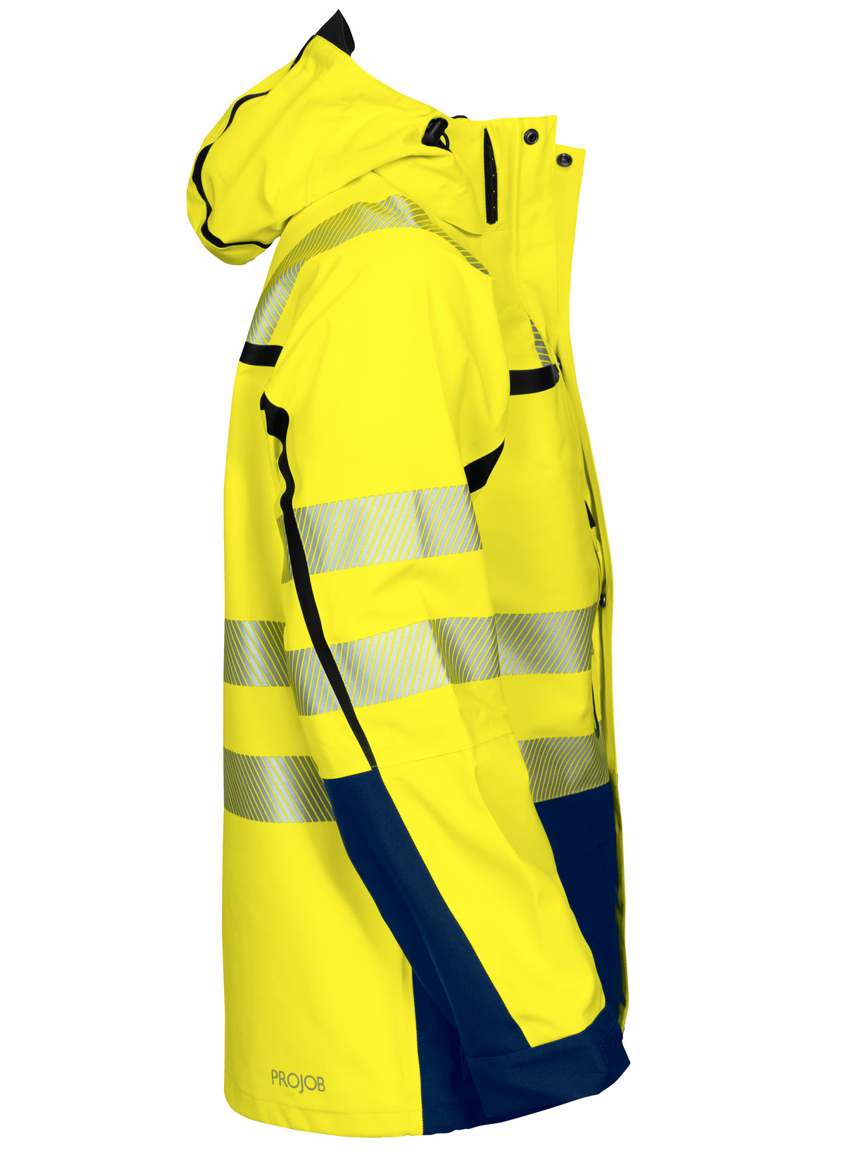 ProJob 6417 Wind- und Wasserdichter 3-Lagen Hardshell Parka EN ISO 20471 Klasse 3/2 Gelb/Marine, Seitenansicht rechts