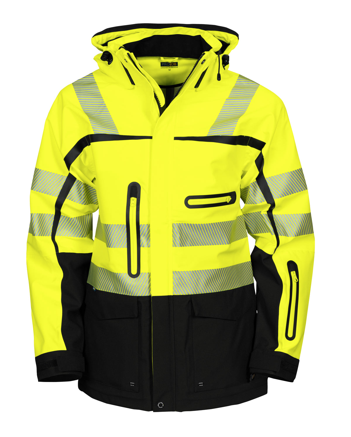 ProJob 6417 Wind- und Wasserdichter 3-Lagen Hardshell Parka EN ISO 20471 Klasse 3/2 Gelb/Schwarz, Vorderansicht