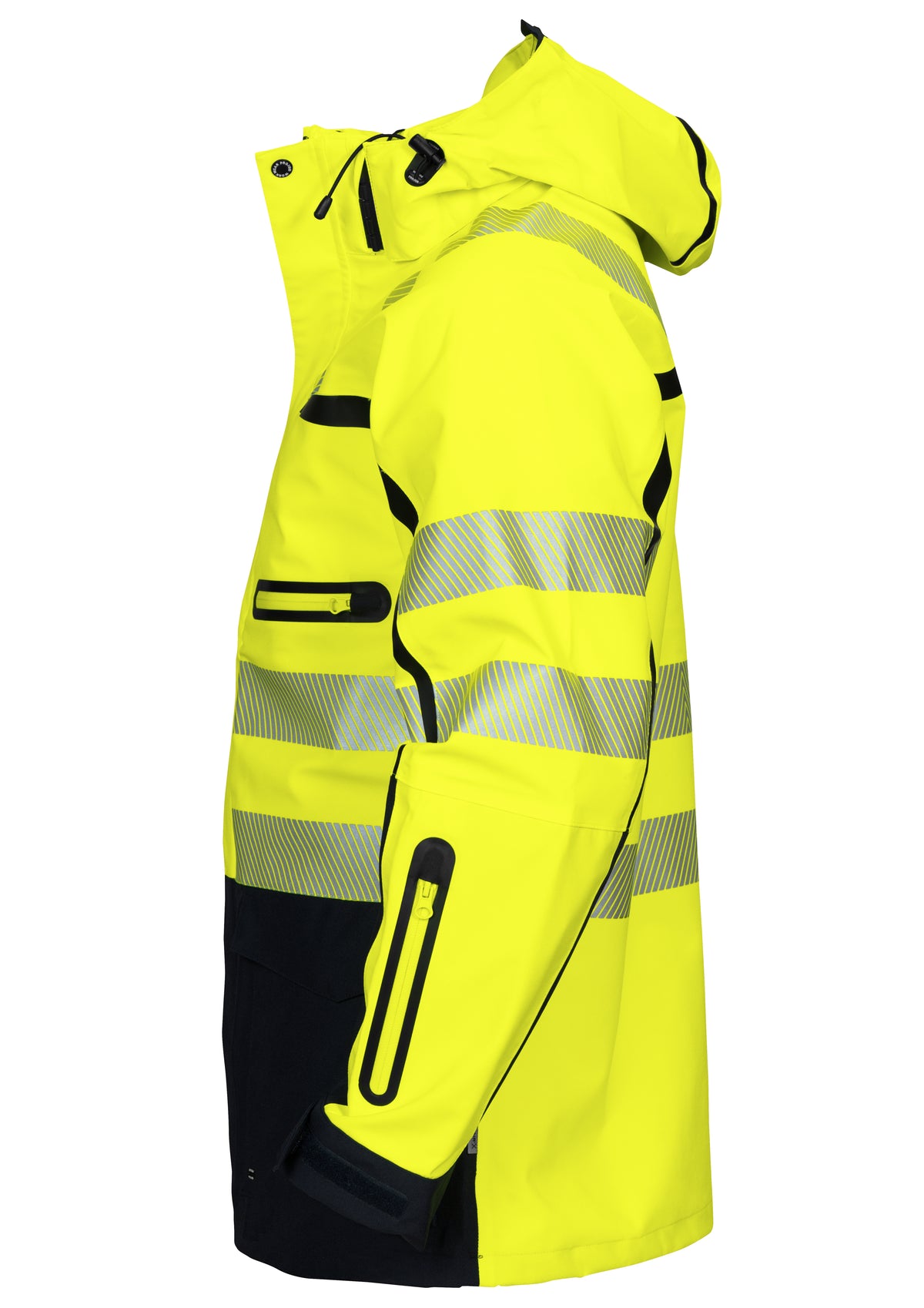 ProJob 6417 Wind- und Wasserdichter 3-Lagen Hardshell Parka EN ISO 20471 Klasse 3/2 Gelb/Schwarz, Seitenansicht links