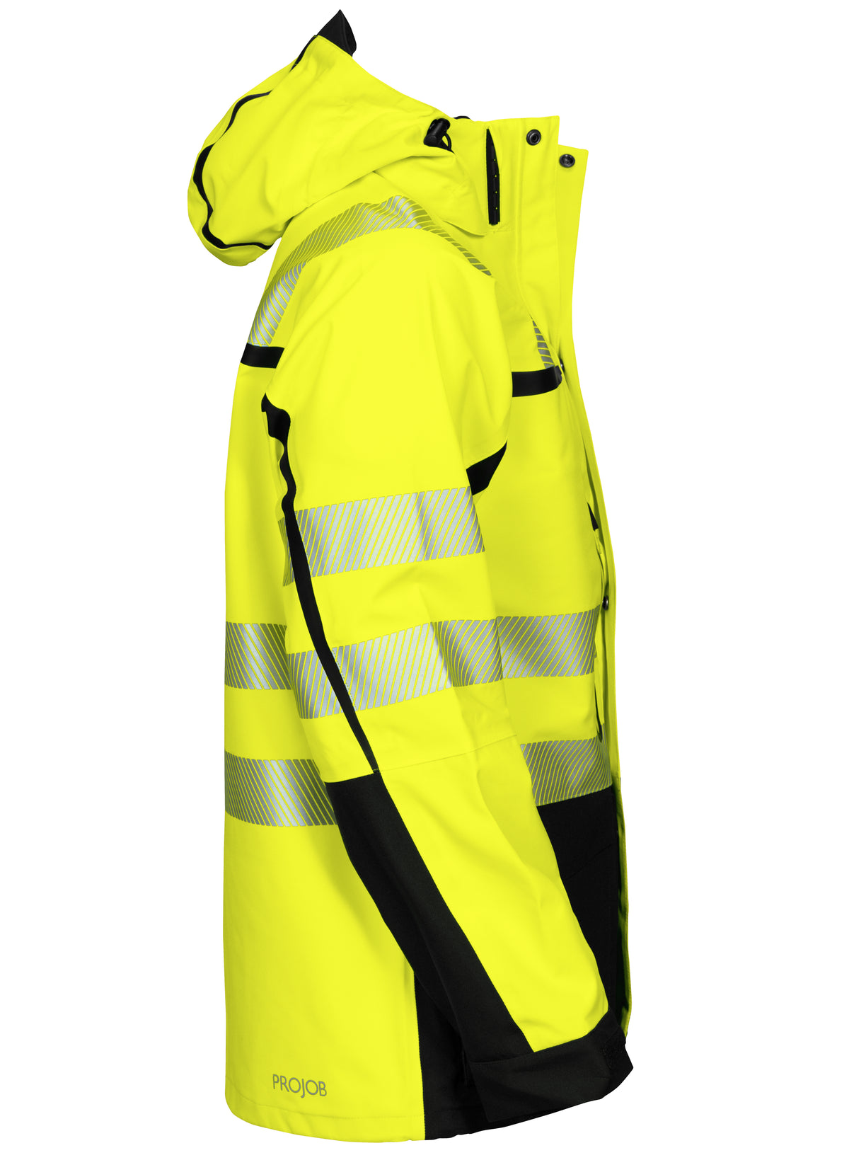 ProJob 6417 Wind- und Wasserdichter 3-Lagen Hardshell Parka EN ISO 20471 Klasse 3/2 Gelb/Schwarz, Seitenansicht rechts