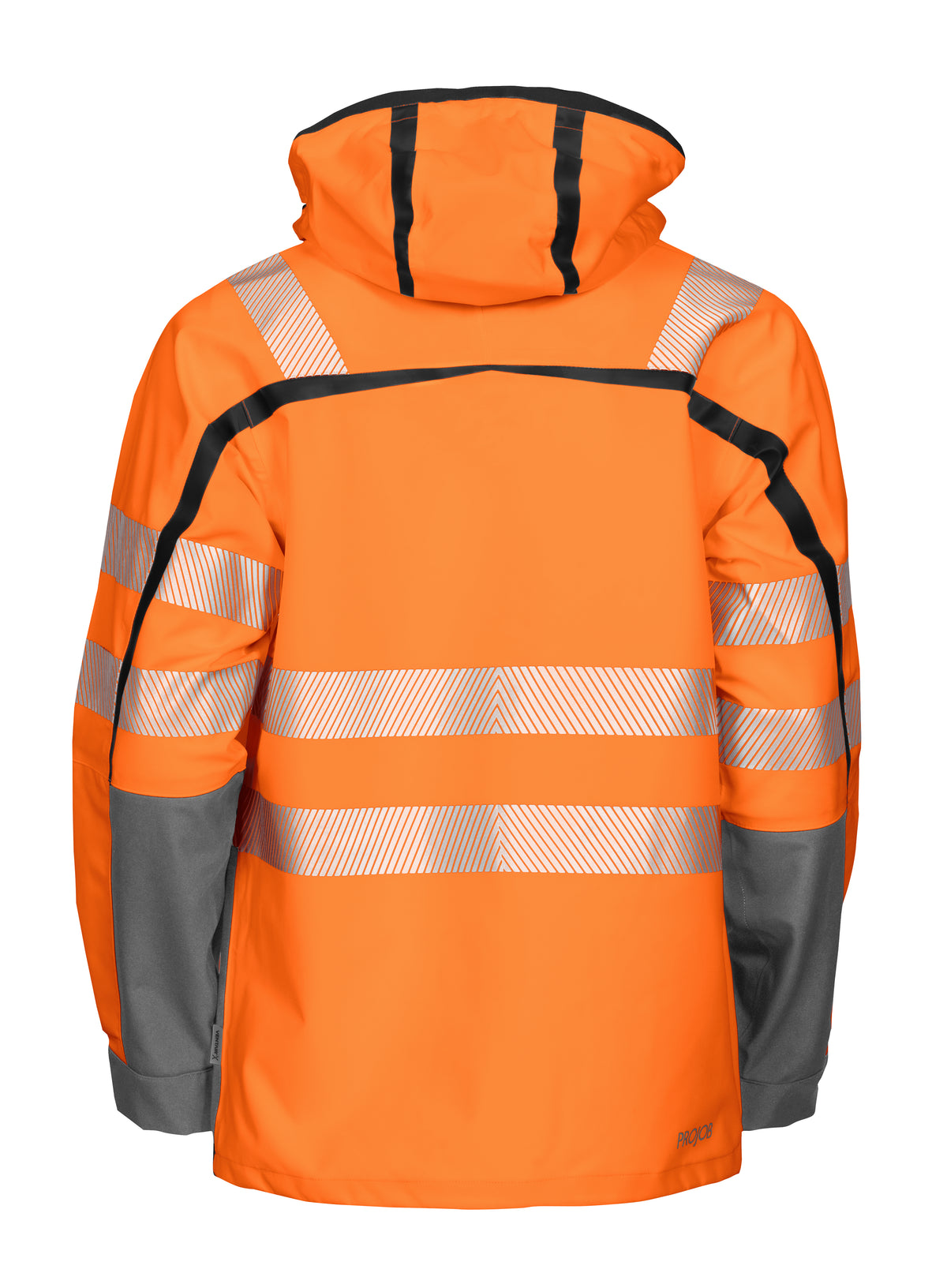 ProJob 6417 Wind- und Wasserdichter 3-Lagen Hardshell Parka EN ISO 20471 Klasse 3/2 Orange/Grau, Rückansicht
