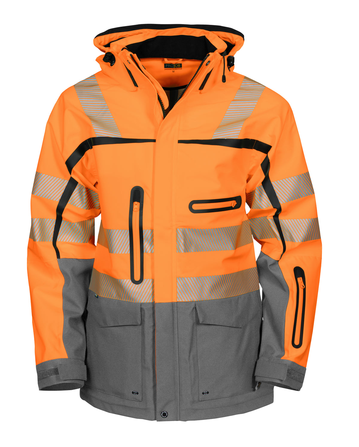 ProJob 6417 Wind- und Wasserdichter 3-Lagen Hardshell Parka EN ISO 20471 Klasse 3/2 Orange/Grau, Vorderansicht