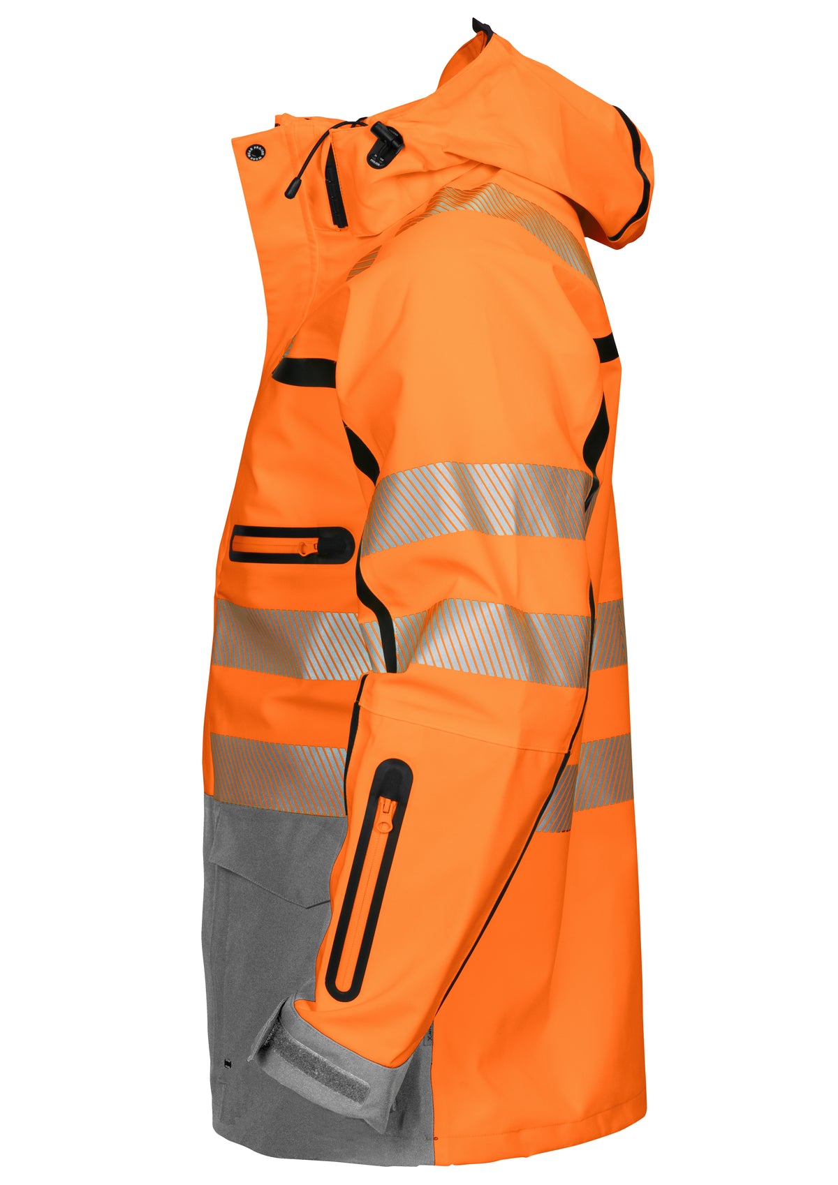 ProJob 6417 Wind- und Wasserdichter 3-Lagen Hardshell Parka EN ISO 20471 Klasse 3/2 Orange/Grau, Seitenansicht links