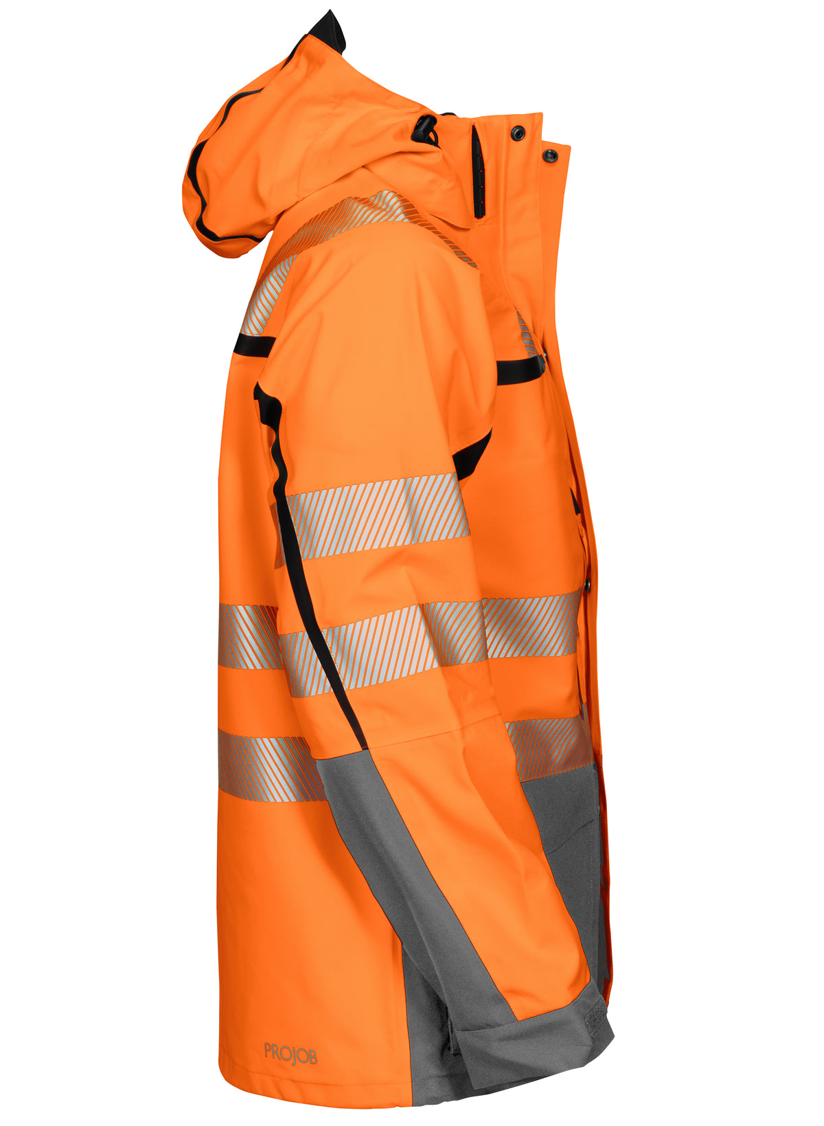 ProJob 6417 Wind- und Wasserdichter 3-Lagen Hardshell Parka EN ISO 20471 Klasse 3/2 Orange/Grau, Seitenansicht rechts