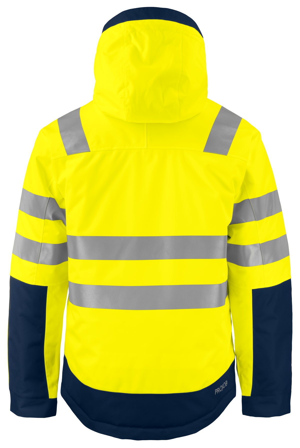 ProJob 6422 Gefütterte Wind- und Wasserdichte Jacke EN ISO 20471 Klasse 3 Gelb/Marine, Rückansicht