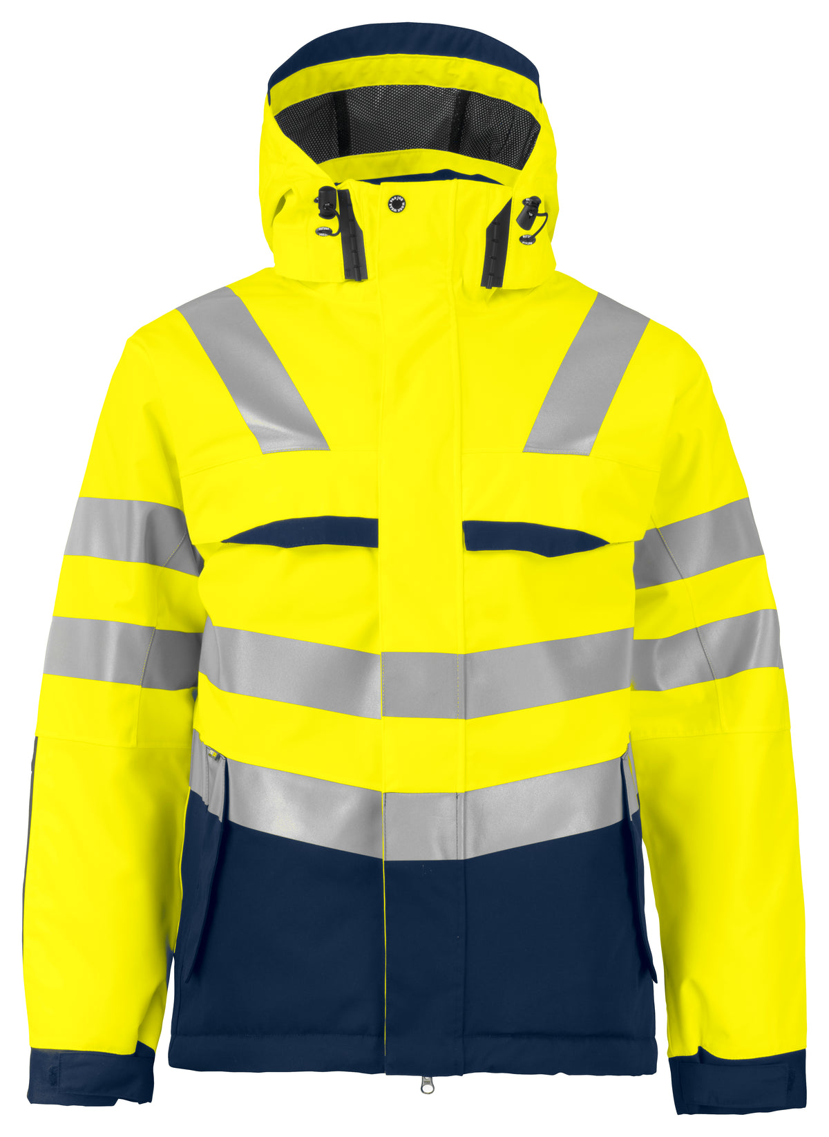 ProJob 6422 Gefütterte Wind- und Wasserdichte Jacke EN ISO 20471 Klasse 3 Gelb/Marine, Vorderansicht