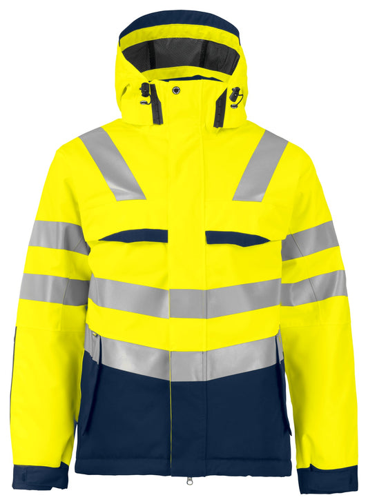 ProJob 6422 Gefütterte Wind- und Wasserdichte Jacke EN ISO 20471 Klasse 3 Gelb/Marine, Vorderansicht
