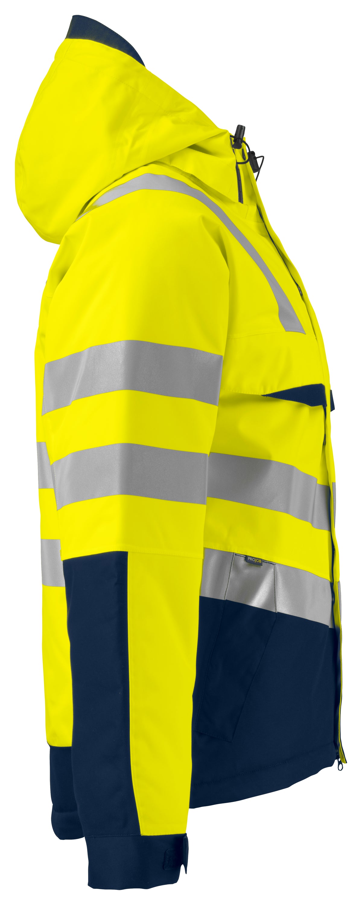 ProJob 6422 Gefütterte Wind- und Wasserdichte Jacke EN ISO 20471 Klasse 3 Gelb/Marine, Seitenansicht rechts