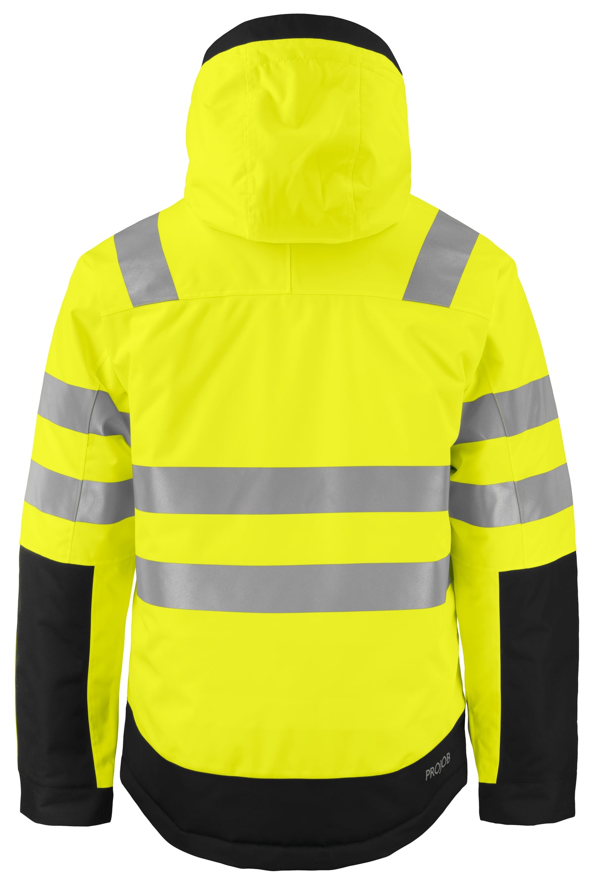 ProJob 6422 Gefütterte Wind- und Wasserdichte Jacke EN ISO 20471 Klasse 3 Gelb/Schwarz, Rückansicht