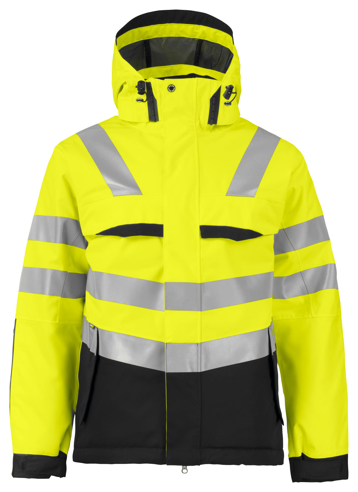 ProJob 6422 Gefütterte Wind- und Wasserdichte Jacke EN ISO 20471 Klasse 3 Gelb/Schwarz, Vorderansicht