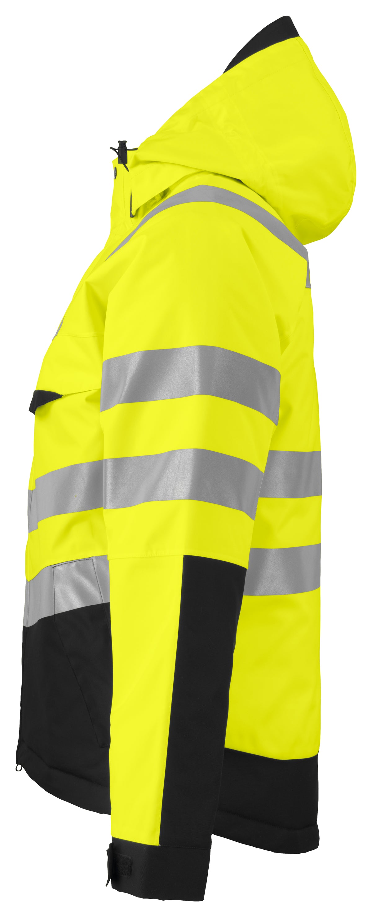 ProJob 6422 Gefütterte Wind- und Wasserdichte Jacke EN ISO 20471 Klasse 3 Gelb/Schwarz, Seitenansicht links