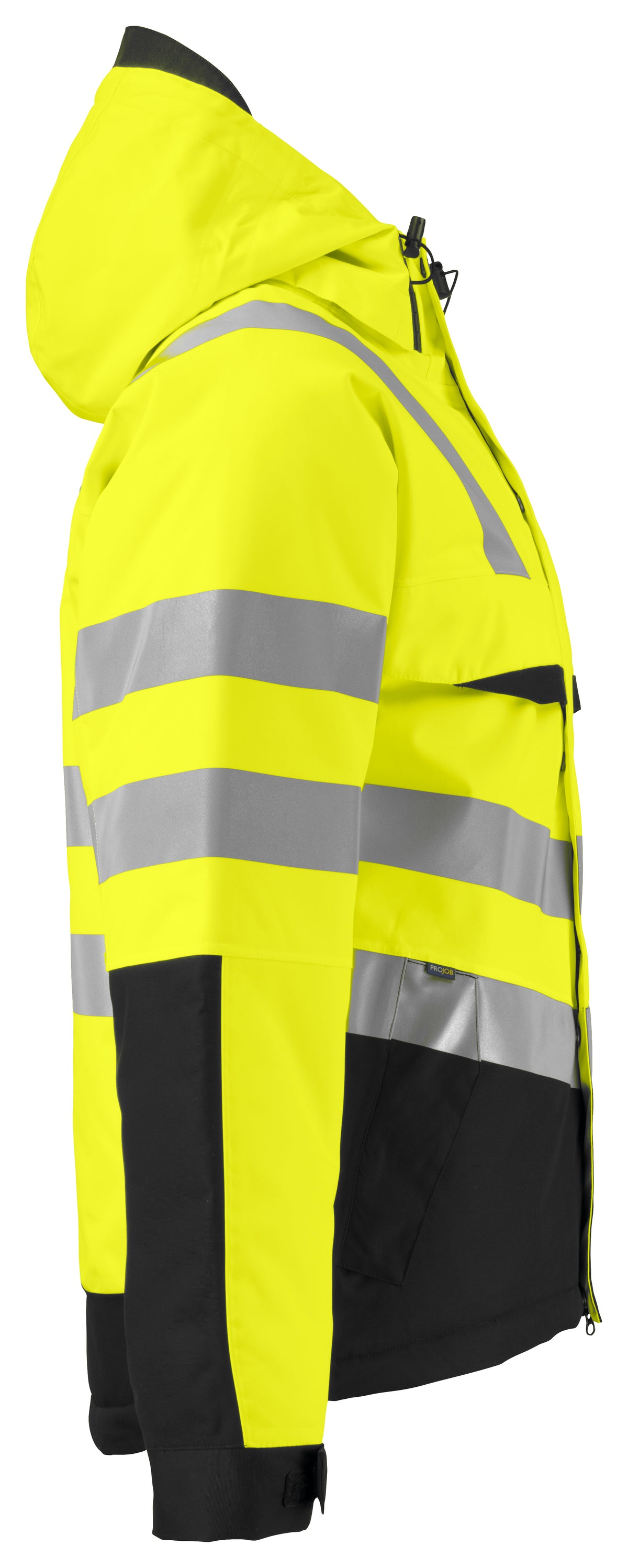 ProJob 6422 Gefütterte Wind- und Wasserdichte Jacke EN ISO 20471 Klasse 3 Gelb/Schwarz, Seitenansicht rechts