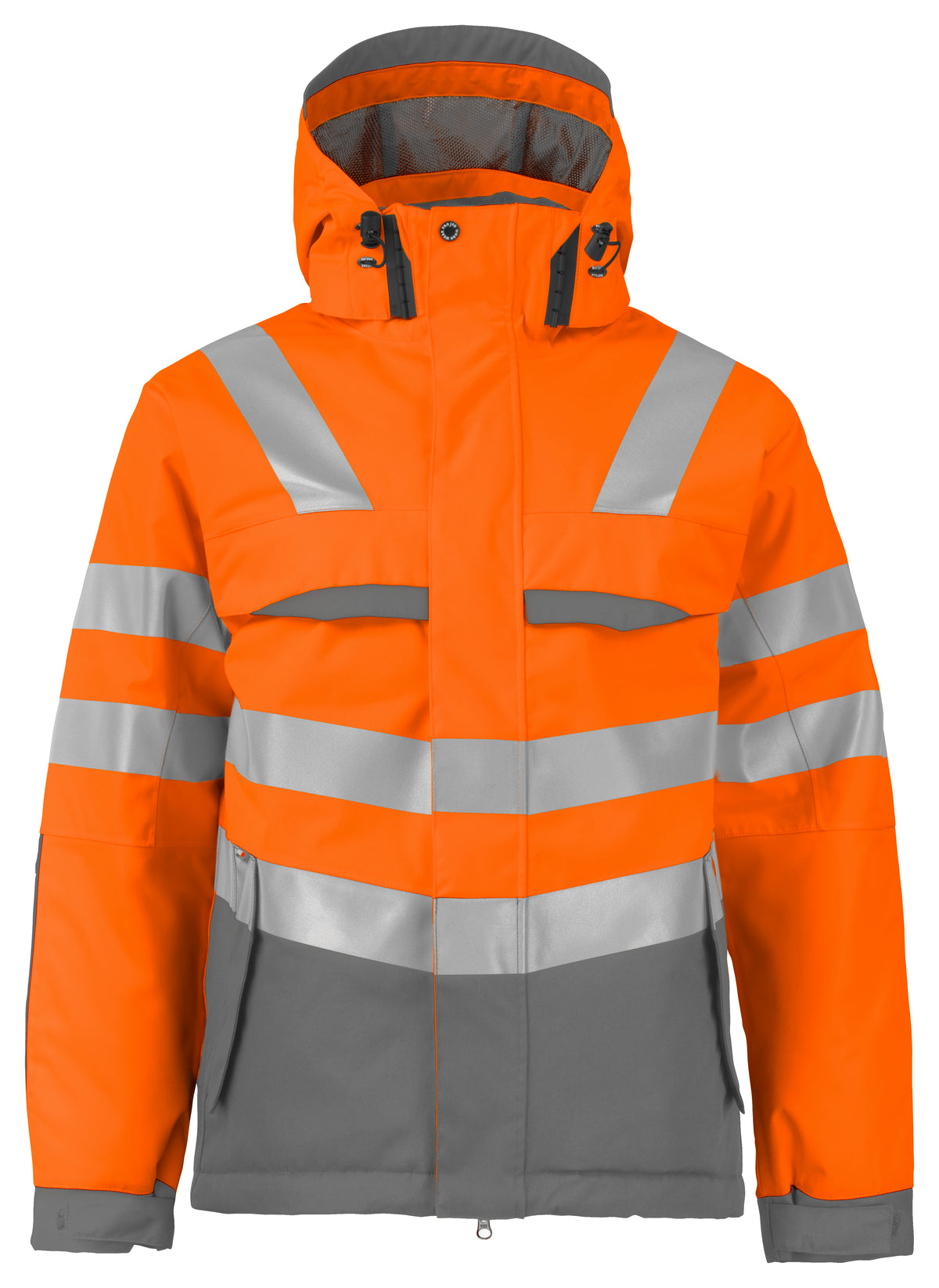 ProJob 6422 Gefütterte Wind- und Wasserdichte Jacke EN ISO 20471 Klasse 3 Orange/Grau, Vorderansicht