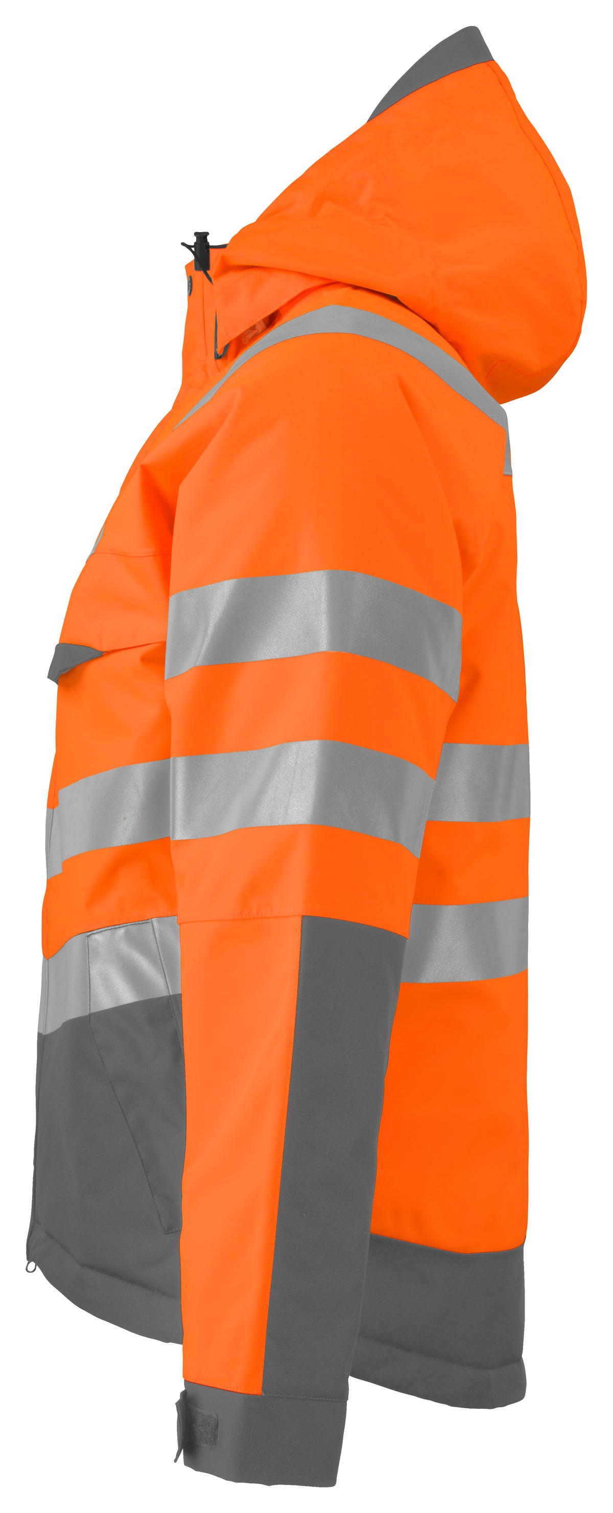 ProJob 6422 Gefütterte Wind- und Wasserdichte Jacke EN ISO 20471 Klasse 3 Orange/Grau, Seitenansicht links