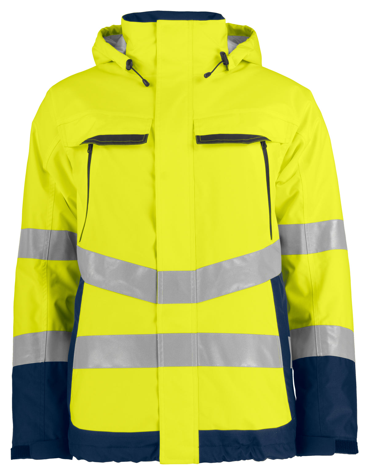 ProJob 6441 Gefütterter Wind- und Wasserdichter Warnschutz Parka EN ISO 20471 Klasse 3 / EN ISO 343 Gelb/Marine, Vorderansicht