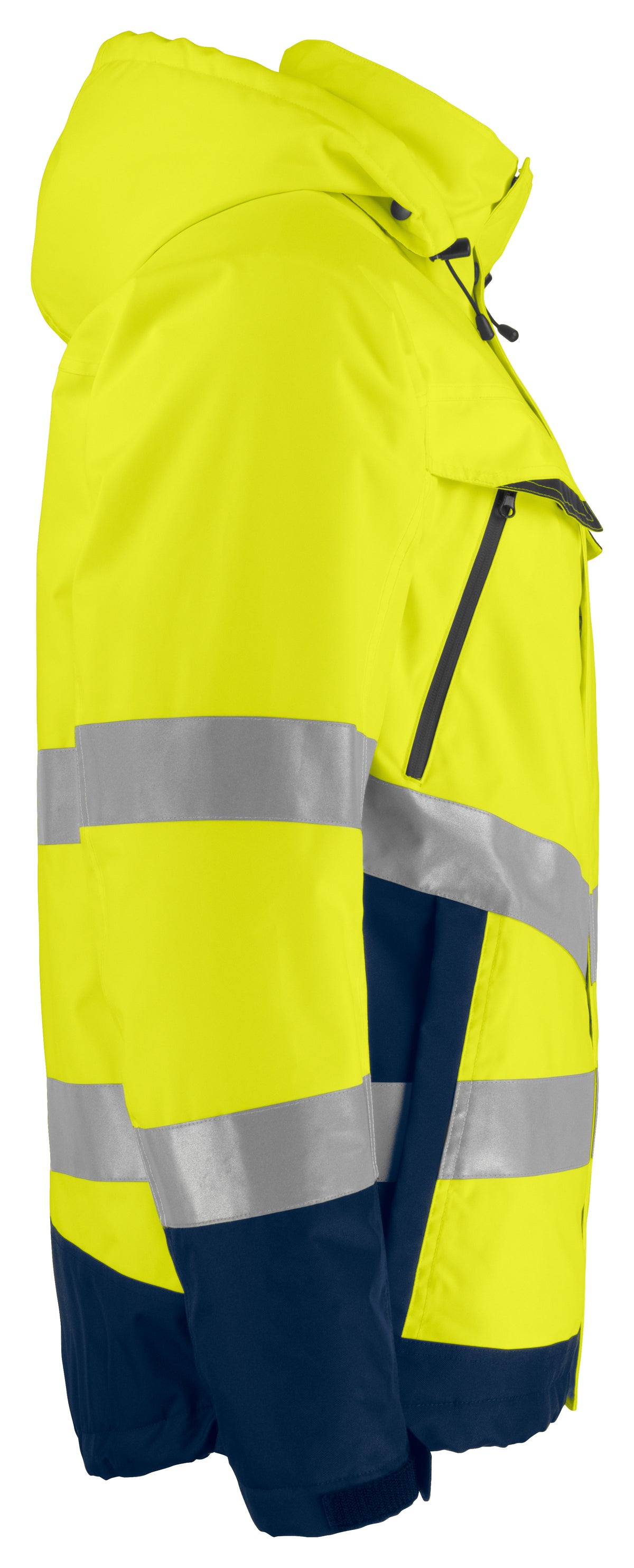 ProJob 6441 Gefütterter Wind- und Wasserdichter Warnschutz Parka EN ISO 20471 Klasse 3 / EN ISO 343 Gelb/Marine, Seitenansicht links