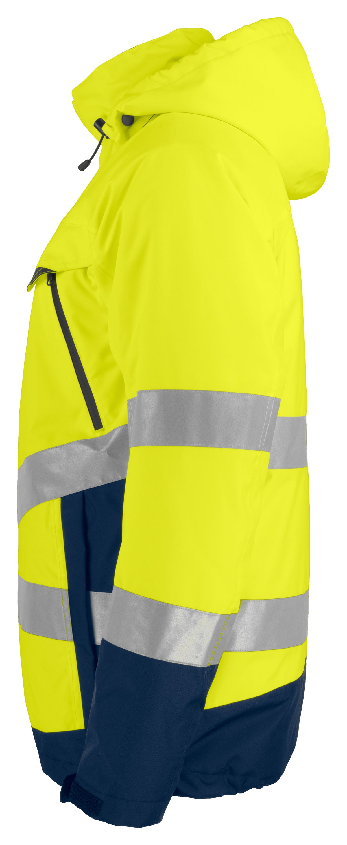 ProJob 6441 Gefütterter Wind- und Wasserdichter Warnschutz Parka EN ISO 20471 Klasse 3 / EN ISO 343 Gelb/Marine, Seitenansicht rechts