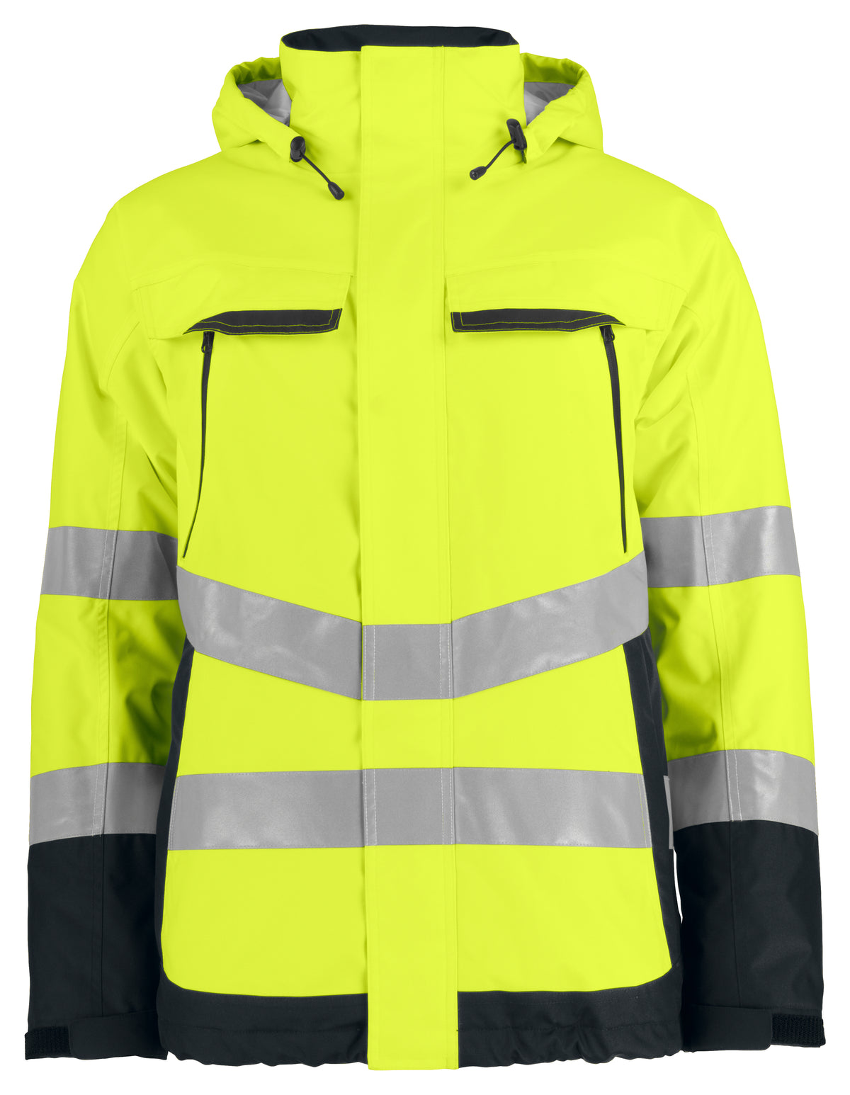 ProJob 6441 Gefütterter Wind- und Wasserdichter Warnschutz Parka EN ISO 20471 Klasse 3 / EN ISO 343 Gelb/Schwarz, Vorderansicht